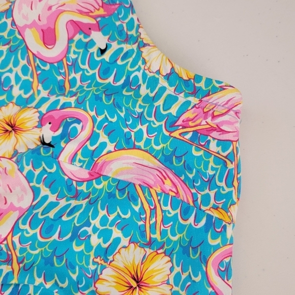 IBKUL Pink Flamingo/Floral Print Mock Neck Zip Sleeveless Golf Dress Sz M - Picture 8 of 14